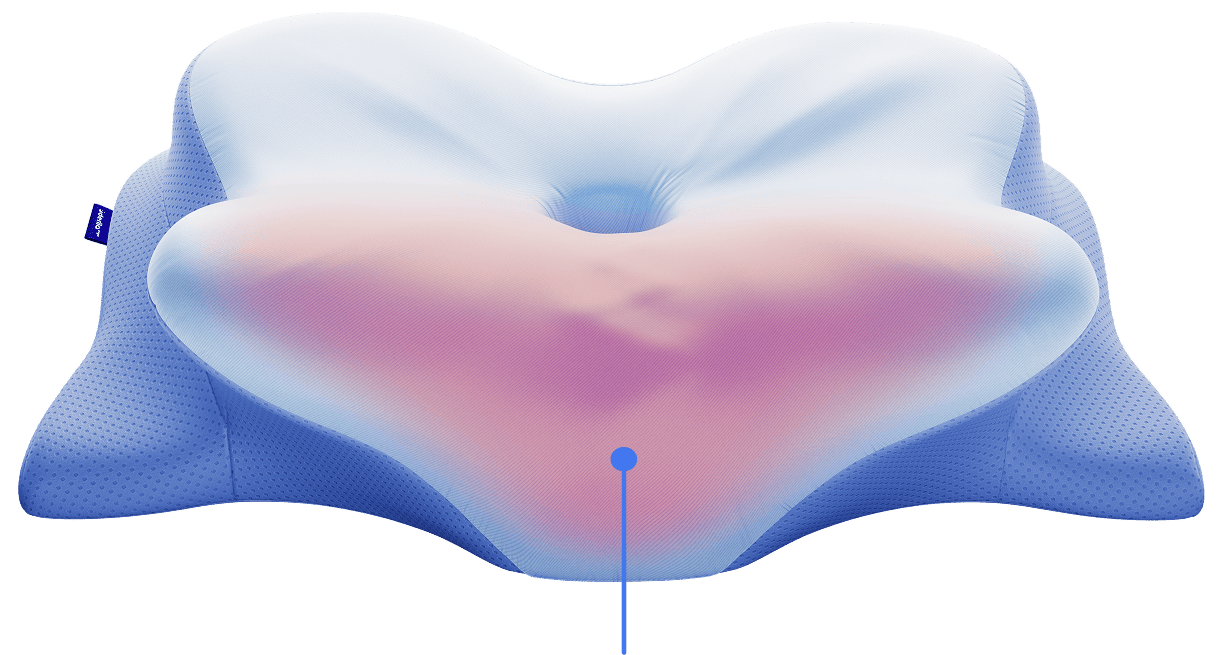 Manufacturer render of the contour pillow with a pink/rose zone highlight over the center support area