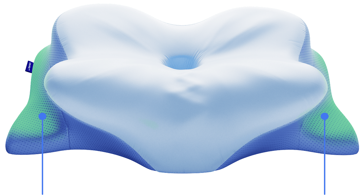 Manufacturer render of the contour pillow with green zone highlights over both side cutout areas